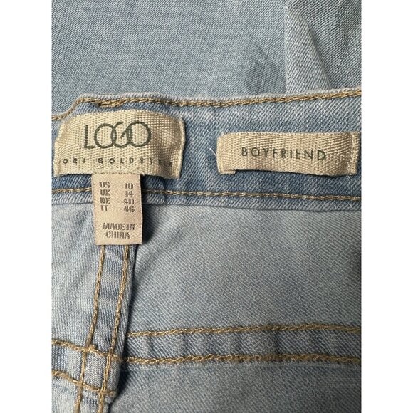 LOGO Lori Goldstein Patchwork Boyfriend Jeans 10 Light Wash Cropped Cuffed Boho - Picture 3 of 10